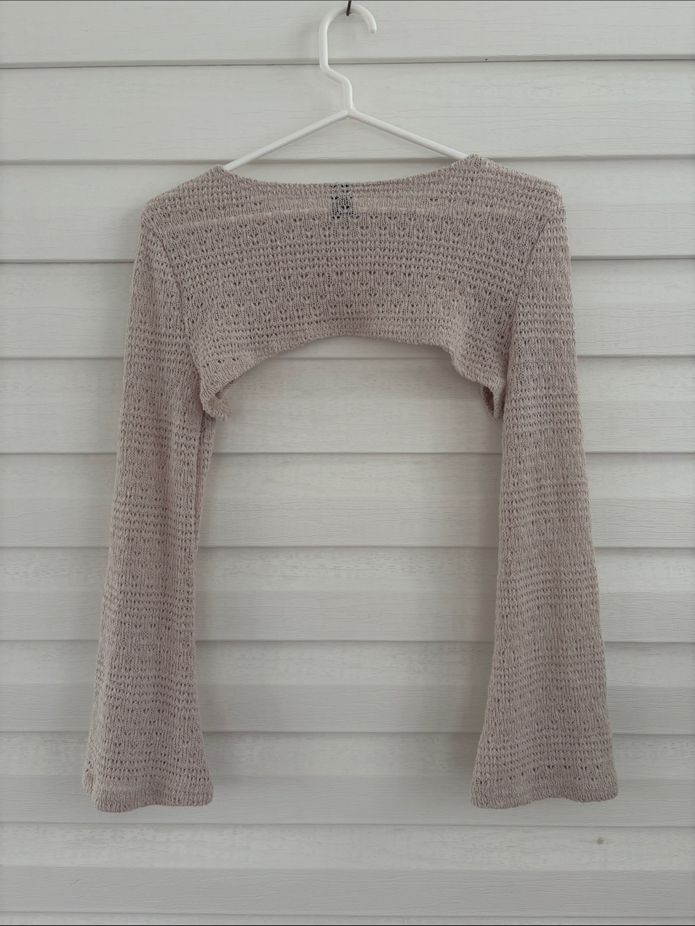 SHEIN Taupe Crochet Knit Shrug M Bell Sleeve Bolero Y2K Fairy Grunge - Picture 5 of 8